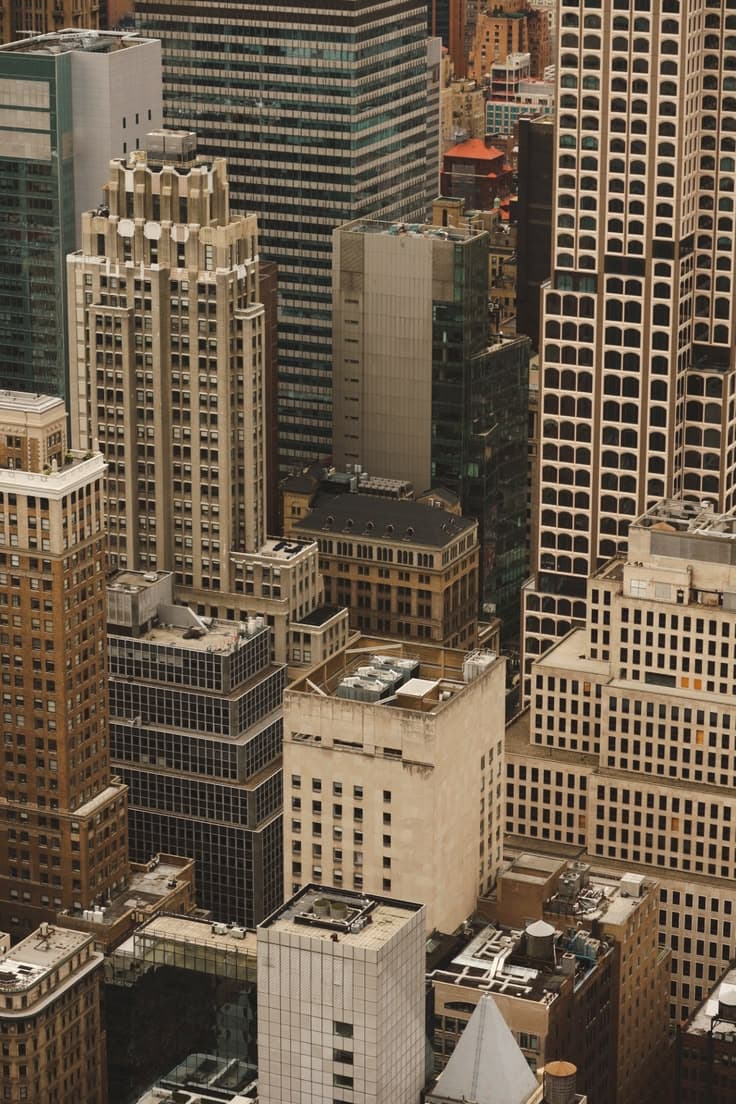 Dense Midtown rooftops from above